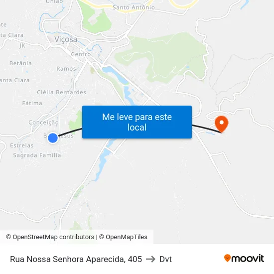 Rua Nossa Senhora Aparecida, 405 to Dvt map