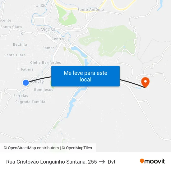 Rua Cristóvão Longuinho Santana, 255 to Dvt map