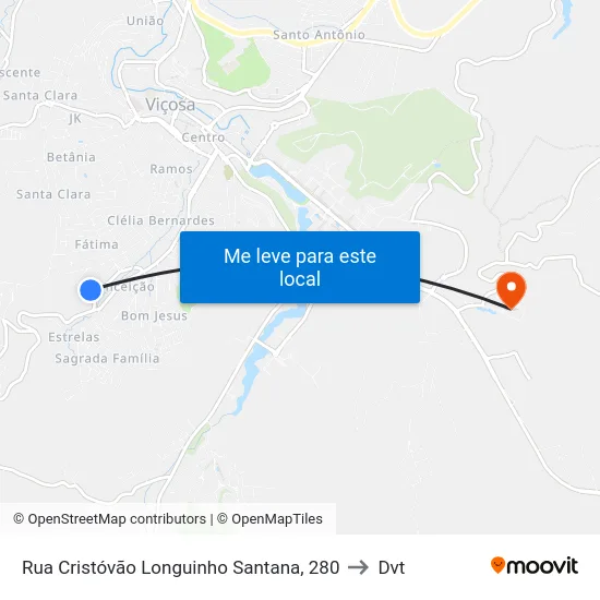 Rua Cristóvão Longuinho Santana, 280 to Dvt map