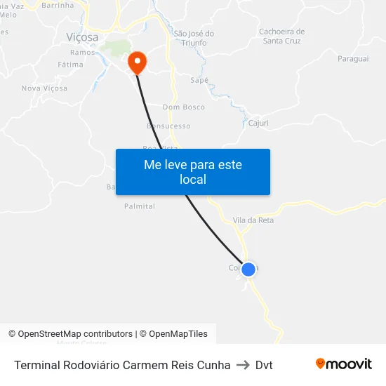 Terminal Rodoviário Carmem Reis Cunha to Dvt map