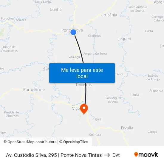 Av. Custódio Silva, 295 | Ponte Nova Tintas to Dvt map