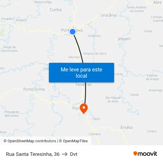 Rua Santa Teresinha, 36 to Dvt map