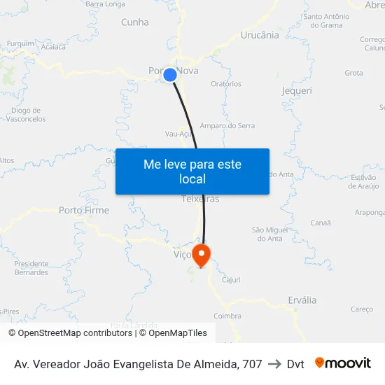 Av. Vereador João Evangelista De Almeida, 707 to Dvt map