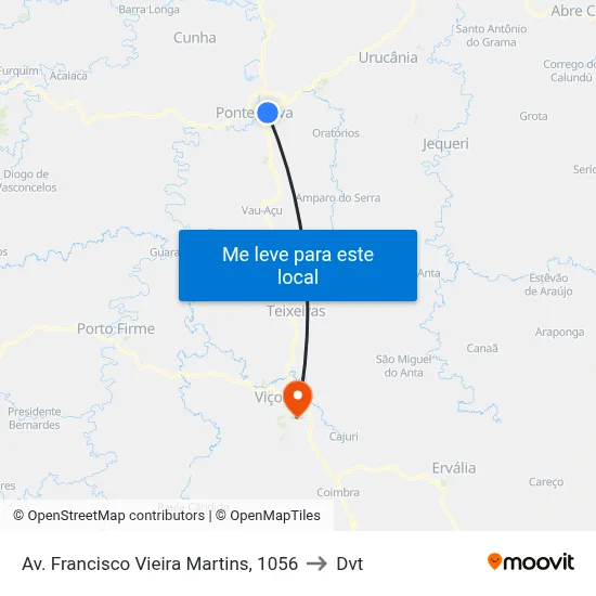 Av. Francisco Vieira Martins, 1056 to Dvt map