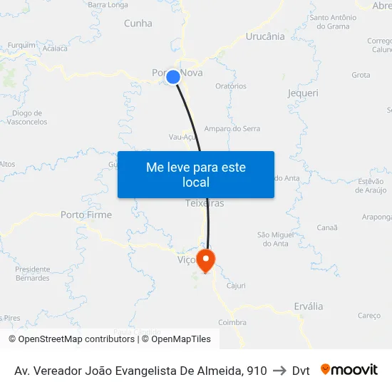 Av. Vereador João Evangelista De Almeida, 910 to Dvt map