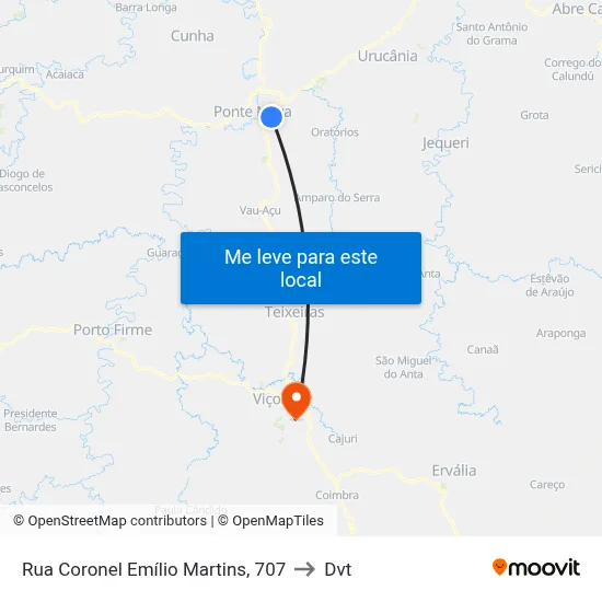 Rua Coronel Emílio Martins, 707 to Dvt map