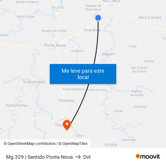 Mg 329 | Sentido Ponte Nova to Dvt map