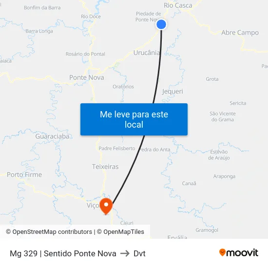 Mg 329 | Sentido Ponte Nova to Dvt map