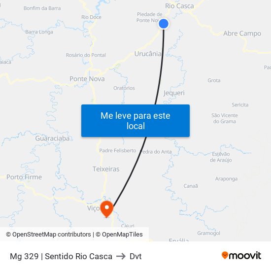 Mg 329 | Sentido Rio Casca to Dvt map