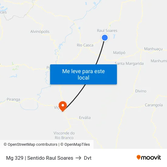 Mg 329 | Sentido Raul Soares to Dvt map