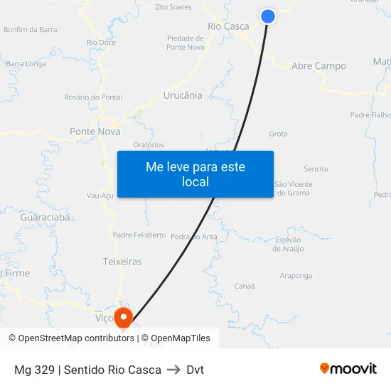 Mg 329 | Sentido Rio Casca to Dvt map