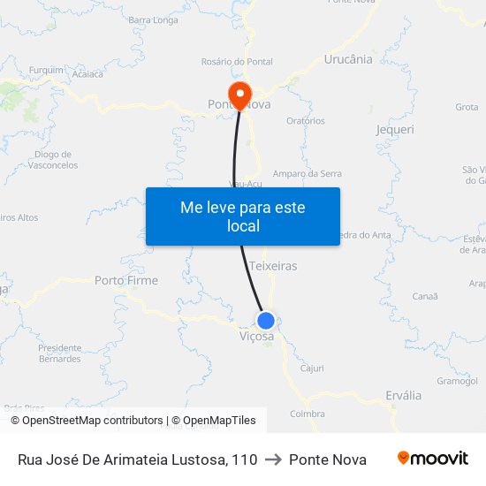 Rua José De Arimateia Lustosa, 110 to Ponte Nova map