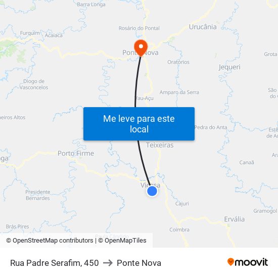 Rua Padre Serafim, 450 to Ponte Nova map