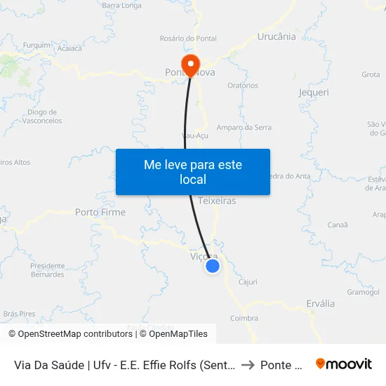 Via Da Saúde | Ufv - E.E. Effie Rolfs (Sentido Viçosa) to Ponte Nova map