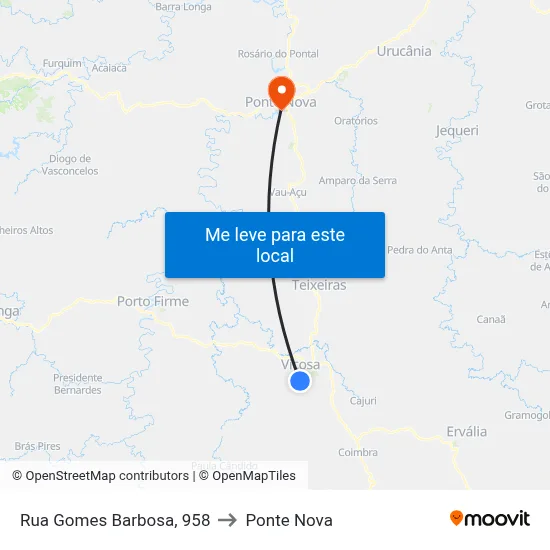 Rua Gomes Barbosa, 958 to Ponte Nova map
