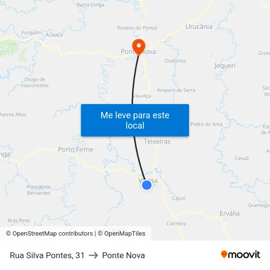 Rua Silva Pontes, 31 to Ponte Nova map