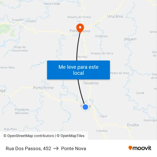 Rua Dos Passos, 452 to Ponte Nova map