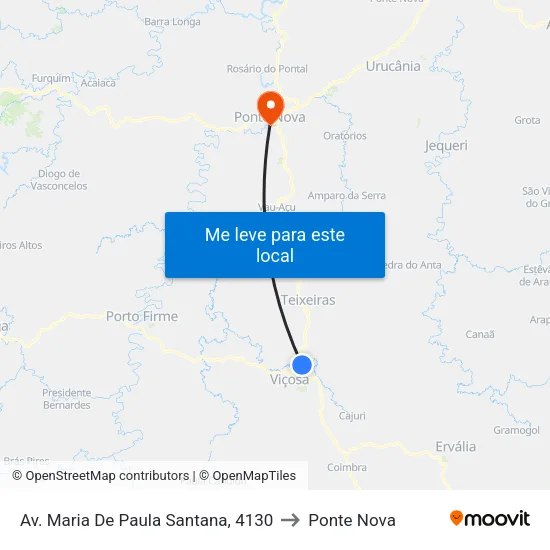 Av. Maria De Paula Santana, 4130 to Ponte Nova map