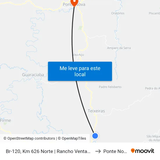 Br-120, Km 626 Norte | Rancho Ventania to Ponte Nova map