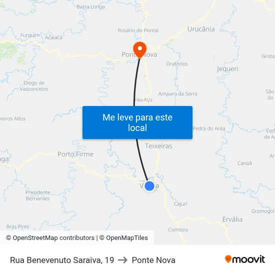 Rua Benevenuto Saraiva, 19 to Ponte Nova map