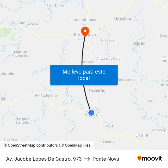 Av. Jacobe Lopes De Castro, 973 to Ponte Nova map