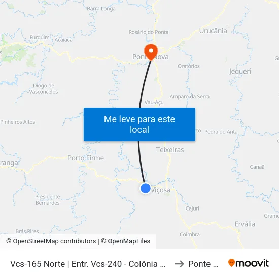 Vcs-165 Norte | Entr. Vcs-240 - Colônia Vaz De Melo to Ponte Nova map