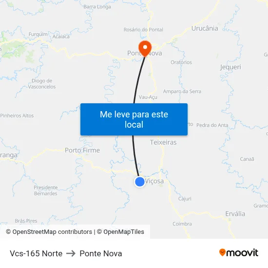 Vcs-165 Norte to Ponte Nova map