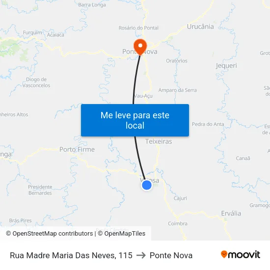 Rua Madre Maria Das Neves, 115 to Ponte Nova map