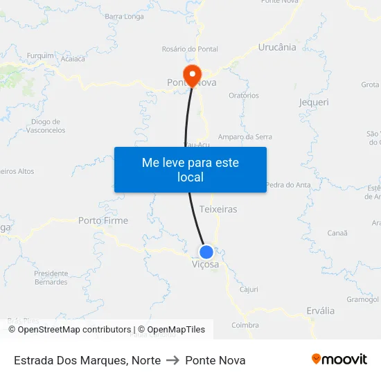 Estrada Dos Marques, Norte to Ponte Nova map