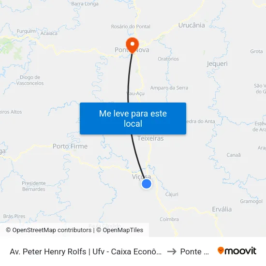 Av. Peter Henry Rolfs | Ufv - Caixa Econômica Federal to Ponte Nova map