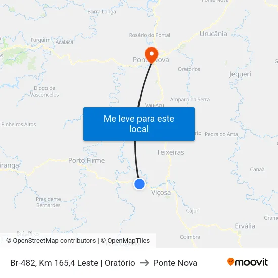 Br-482, Km 165,4 Leste | Oratório to Ponte Nova map