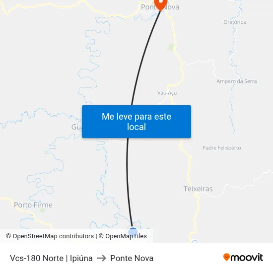 Vcs-180 Norte | Ipiúna to Ponte Nova map