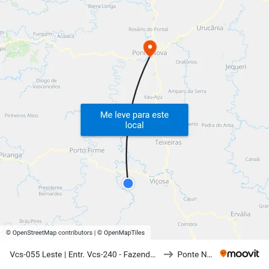 Vcs-055 Leste | Entr. Vcs-240 - Fazenda Paiol to Ponte Nova map