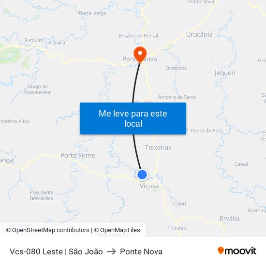 Vcs-080 Leste | São João to Ponte Nova map