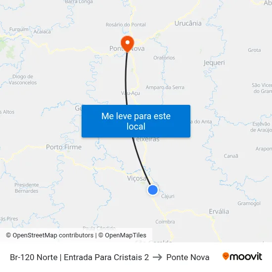 Br-120 Norte | Entrada Para Cristais 2 to Ponte Nova map