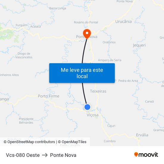 Vcs-080 Oeste to Ponte Nova map