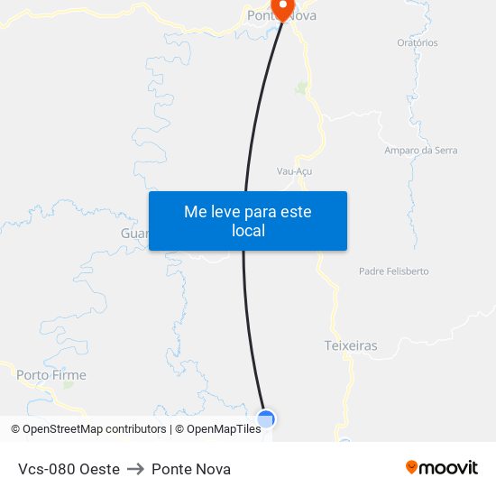 Vcs-080 Oeste to Ponte Nova map