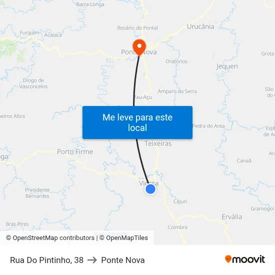 Rua Do Pintinho, 38 to Ponte Nova map