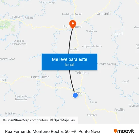 Rua Fernando Monteiro Rocha, 50 to Ponte Nova map