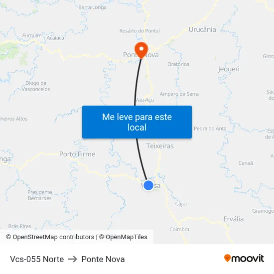 Vcs-055 Norte to Ponte Nova map