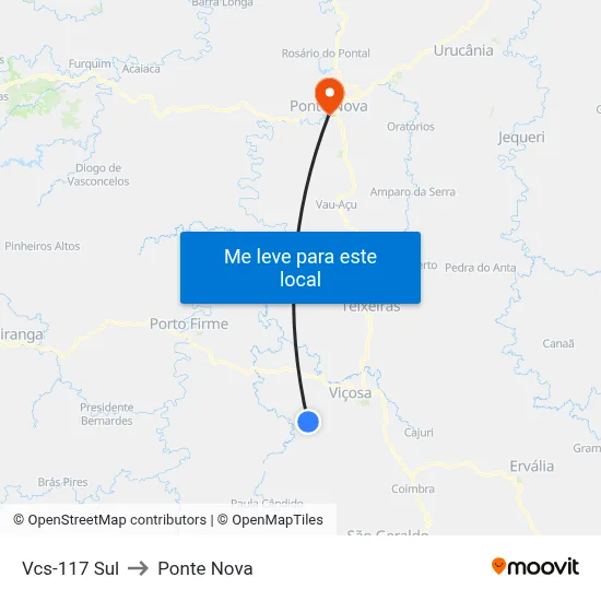Vcs-117 Sul to Ponte Nova map