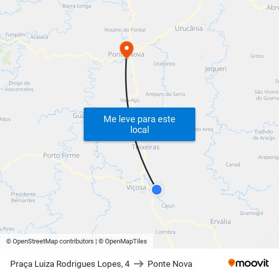 Praça Luiza Rodrigues Lopes, 4 to Ponte Nova map