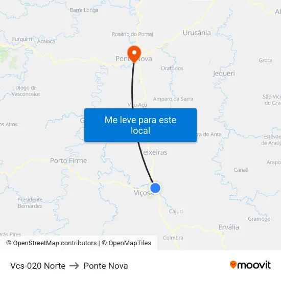Vcs-020 Norte to Ponte Nova map