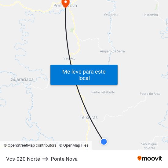 Vcs-020 Norte to Ponte Nova map