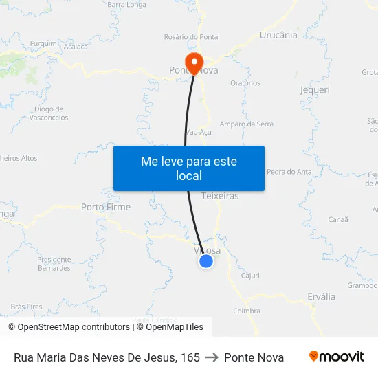 Rua Maria Das Neves De Jesus, 165 to Ponte Nova map