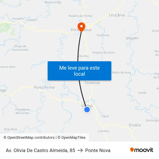 Av. Olívia De Castro Almeida, 85 to Ponte Nova map