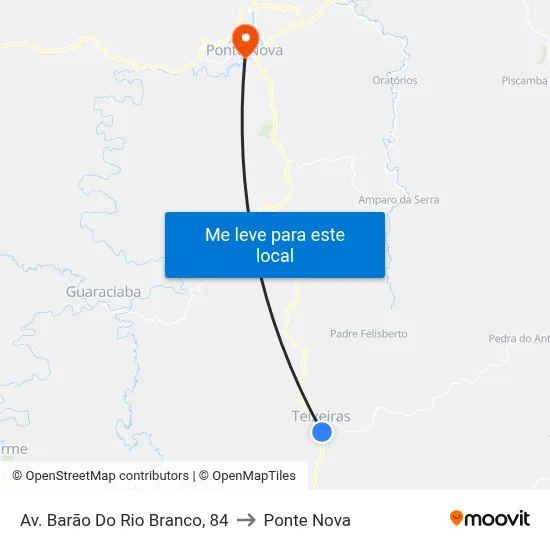 Av. Barão Do Rio Branco, 84 to Ponte Nova map