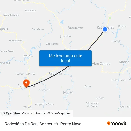 Rodoviária De Raul Soares to Ponte Nova map
