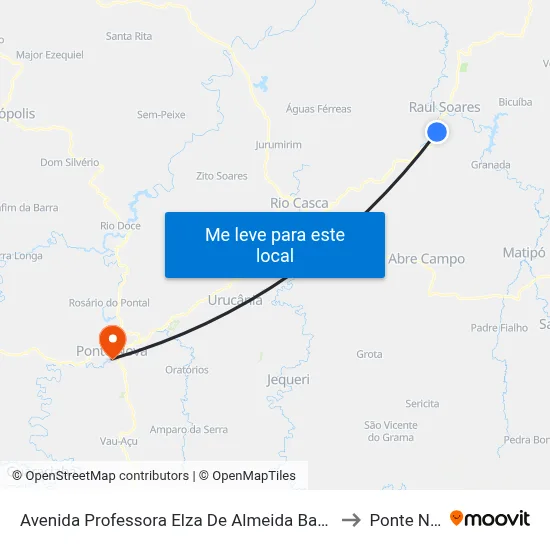 Avenida Professora Elza De Almeida Bacelar, 2100 to Ponte Nova map