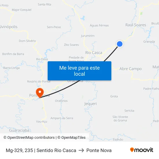 Mg-329, 235 | Sentido Rio Casca to Ponte Nova map